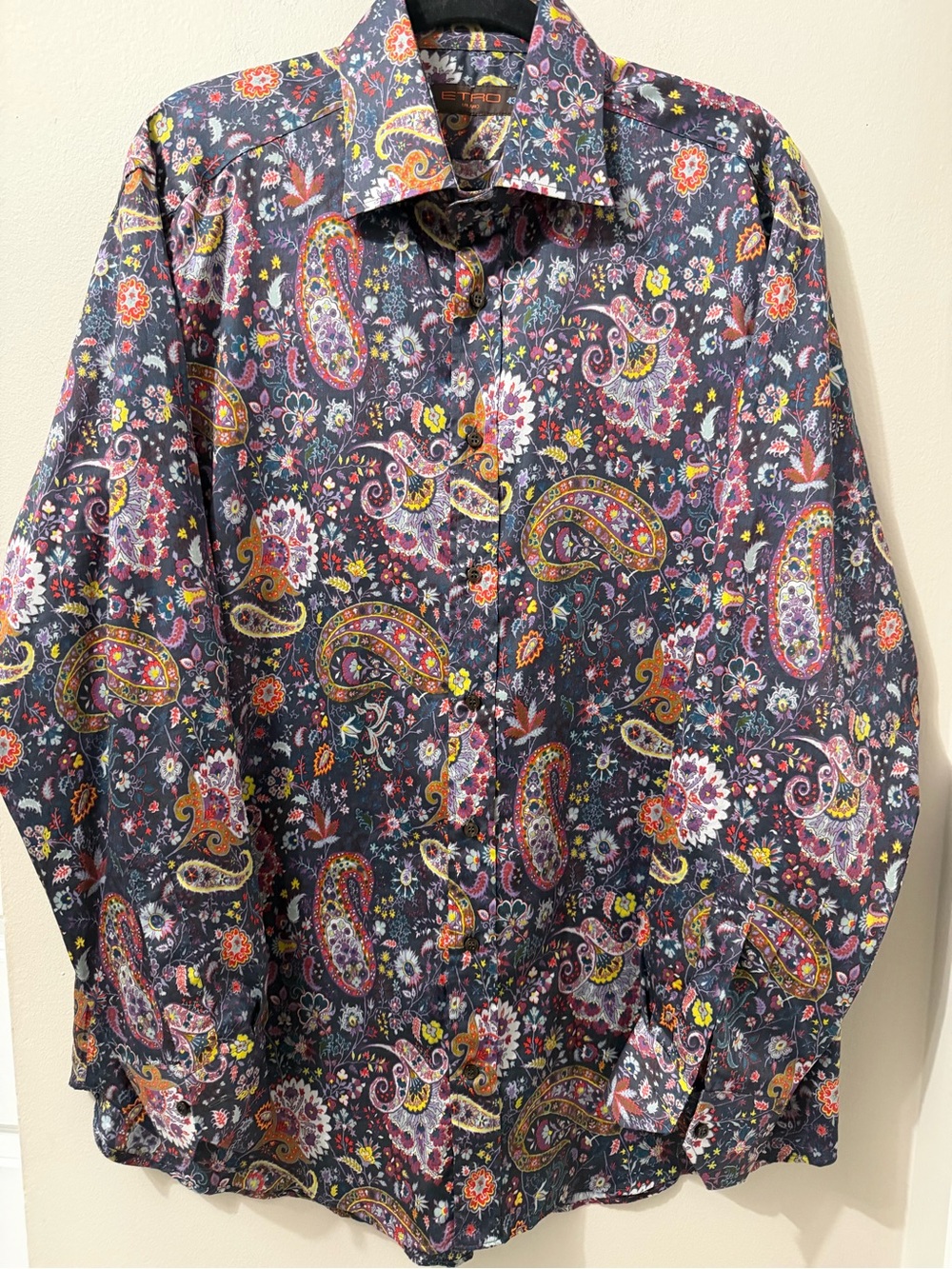Etro Shirt Mens EU43 US L Paisley Colorful Long Sleeve Button Up Made in Italy
